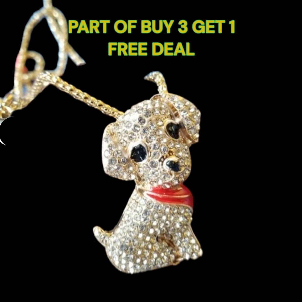 🐶Cute Sparkling Pavé Stone Puppy Pendant / Necklace - NWOT🐶